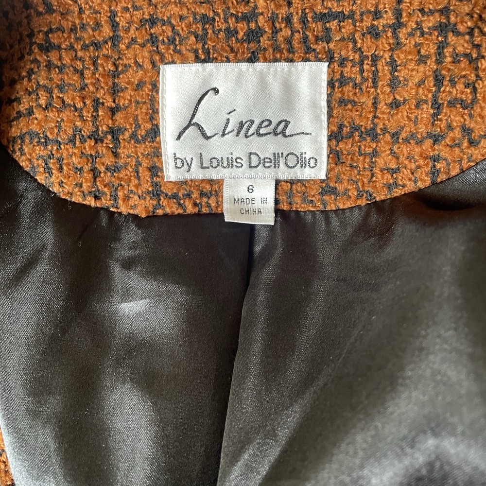 Linea by Louis Dell'Olio Boucle V-Neck Jacket Black/Caramel Size 6 - Picture 5 of 5